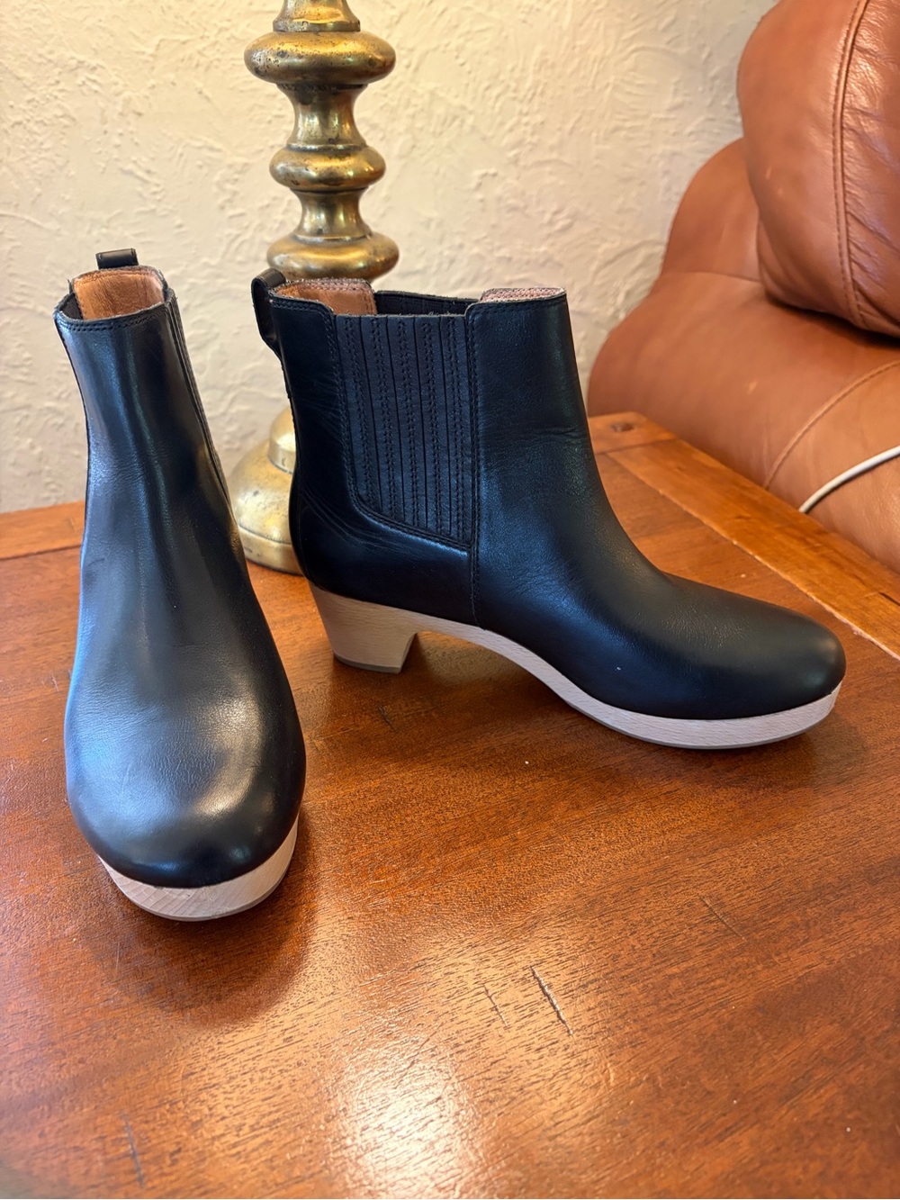 Madewell Tha Clog Black Ankle Boots with Light Tan Sole